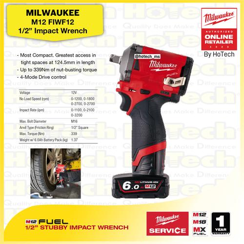[EZM.5600429] MILWAUKEE M12 FIWF12 | 1/2" Stubby Impact Wrench 12V (Unit Only)