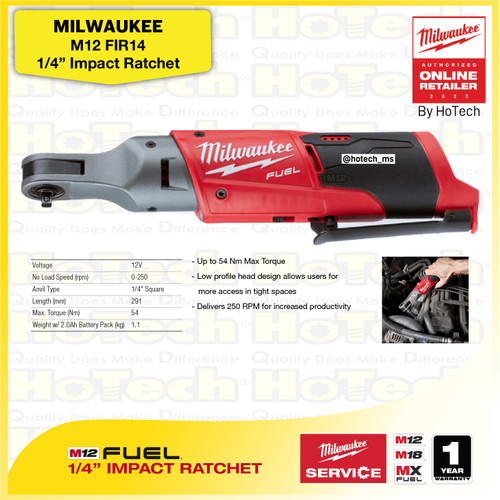 [EZM.5600430] MILWAUKEE M12 FIR14 | 1/4 Mesin Compact Impact Ratchet 12V (Unit Only)