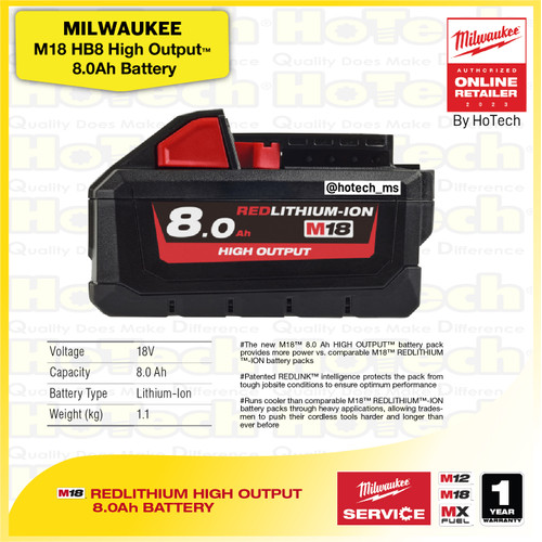 [EZM.5600439] MILWAUKEE | M18 HB8 REDLITHIUM High Output 8.0Ah Battery | Cordless