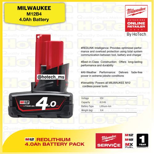 [EZM.5600441] MILWAUKEE | M12B4 REDLITHIUM 4.0Ah Battery Pack | Battery Charger