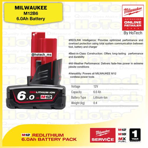 [EZM.5600442] MILWAUKEE  M12B6 6.0Ah REDLITHIUM 6.0Ah Battery Pack | Cordless Tool