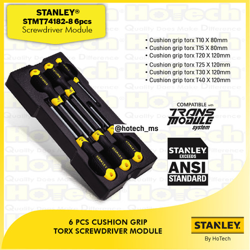 [EZM.5600470] STANLEY STMT74182-8 | 6pcs Cushion Grip Torx | Screwdriver | Obeng
