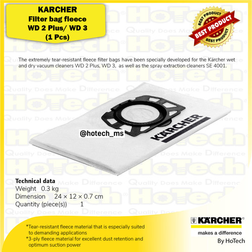 [EZM.5600473] Karcher FLEECE FILTER BAG For SE,WD2& 3 Premium@1 pcs