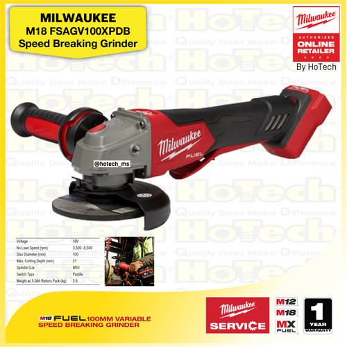 [EZM.5600476] MILWAUKEE M18 FSAGV100XPDB | 100MM Variable Speed Grinder (unit Only)