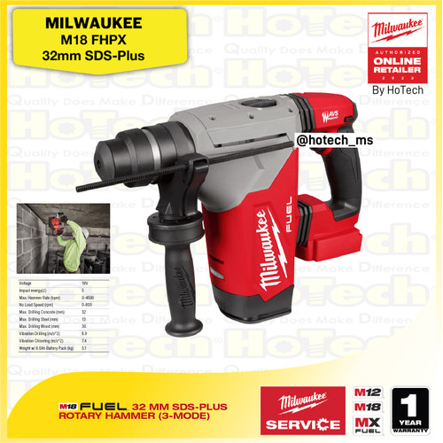 [EZM.5600480] MILWAUKEE M18 FHPX | 32 MM SDS-Plus Rotary Hammer (unit Only)