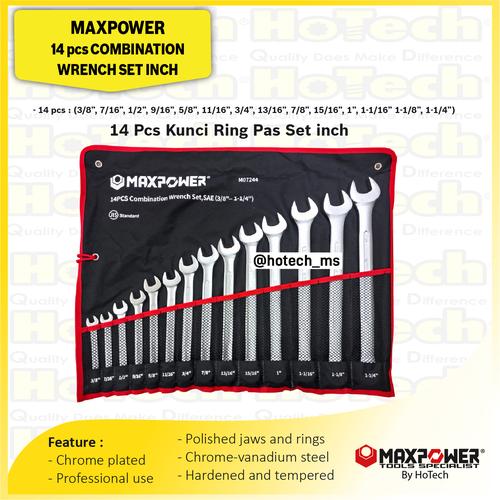 [EZM.5600497] MAXPOWER Combination Wrench Set Inch 14 Pcs | Kunci Ring Pas | Kunci