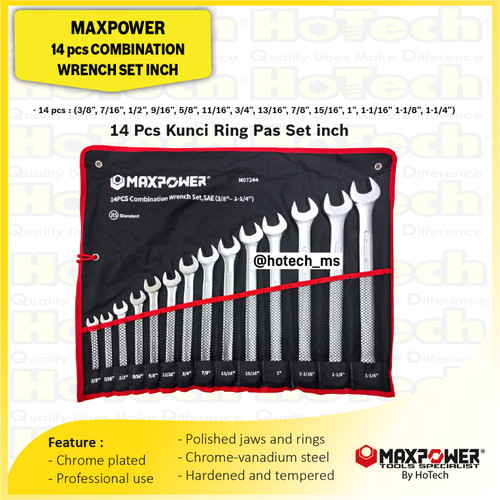 [EZM.5600497] MAXPOWER Combination Wrench Set Inch 14 Pcs | Kunci Ring Pas | Kunci