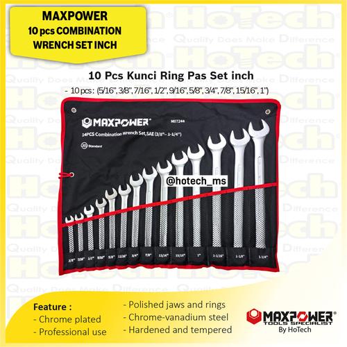 [EZM.5600498] MAXPOWER Combination Wrench Set Inch 10 Pcs | Kunci Ring Pas | Kunci