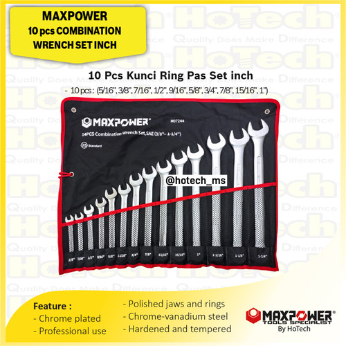 [EZM.5600498] MAXPOWER Combination Wrench Set Inch 10 Pcs | Kunci Ring Pas | Kunci