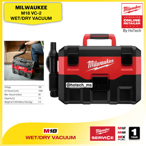 [EZM.5600502] MILWAUKEE M18 VC-2 | Vacuum Wet & Dry | Vacuum Home Garden (Unit Only)