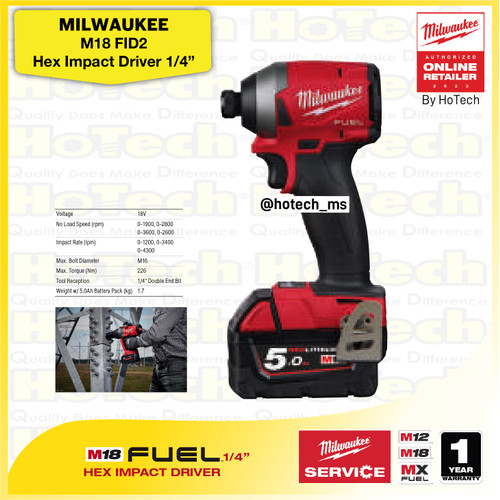 [EZM.5600509] MILWAUKEE M18FID2 | 18V Impact Driver 1/4" (Unit Only) Mesin Impact
