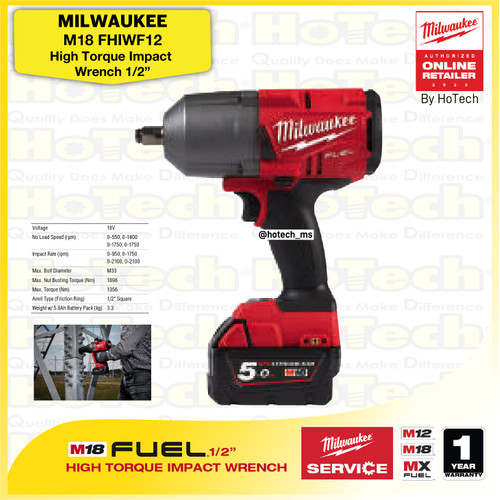 [EZM.5600510] MILWAUKEE M18 FHIWF12 | 18V High Torque Impact Wrench 1/2" (unit Only)