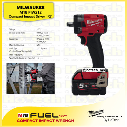 [EZM.5600511] MILWAUKEE | M18 FIW212 Compact Impact Wrench 1/2" (Unit Only)