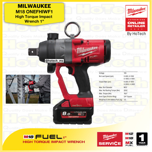 [EZM.5600513] MILWAUKEE | Impact Wrench 1" M18 ONEFHIWF1 | 18Volt Mesin Impact