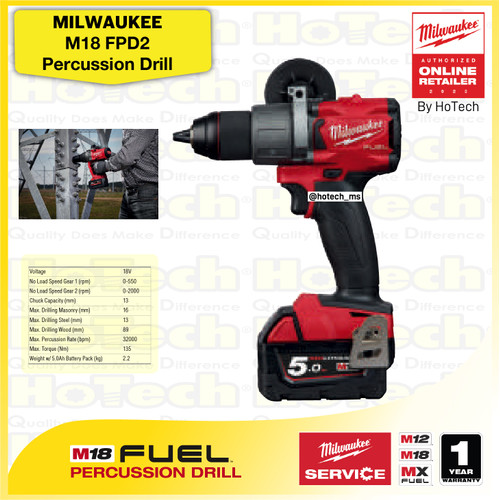 [EZM.5600515] MILWAUKEE | Percussion Drill M18 FPD2 | Impact Drill (Unit Only)