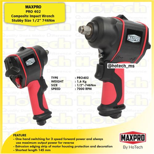 [EZM.5600549] Composite Impact Wrench Stubby | Bor PRO 402Size 1/2" 746Nm | Maxpro
