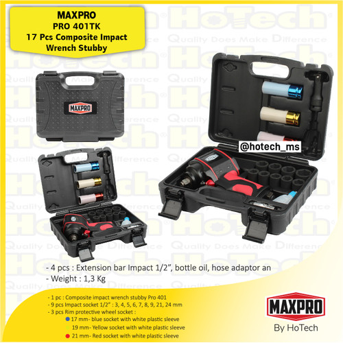 [EZM.5600550] Impact Wrench Stubby 17 Pcs Composite | PRO 401TK Size 1/2" | MAXPRO