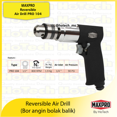 [EZM.5600552] Reversible Air Drill PRO 104 | Bor Angin Size 1/2" 800RPM | Maxpro