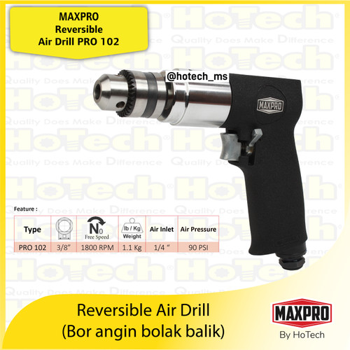 [EZM.5600553] Reversible Air Drill PRO 102 | Bor Angin Size 3/8" 1800RPM | Maxpro