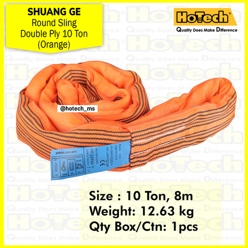 [EZM.5600601] SHUANG GE Round Sling Double Ply 10 Ton 8m (Orange) | Tali Katrol