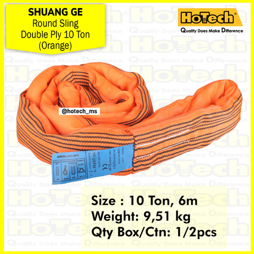 [EZM.5600602] SHUANG GE Round Sling Double Ply 10 Ton 6m (Orange) | Tali Katrol