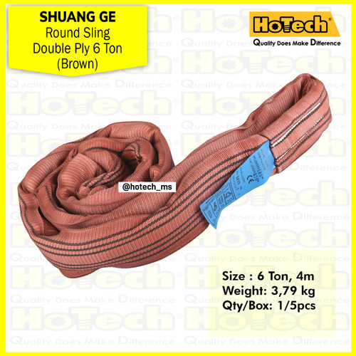 [EZM.5600605] SHUANG GE Round Sling Double Ply 6 Ton 4m | Tali Ikat (Brown)