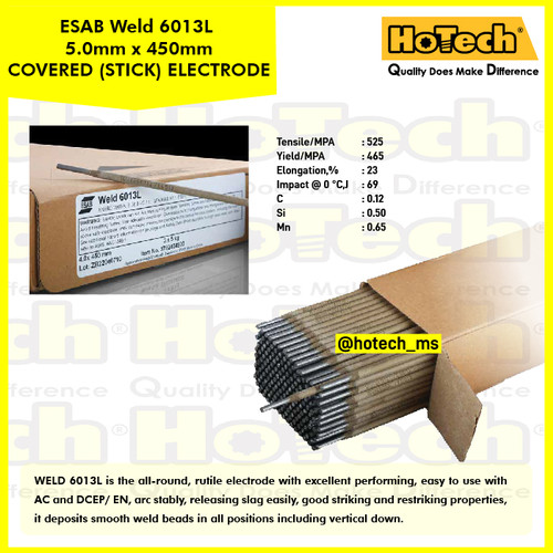 [EZM.5600651] ESAB | Weld 6013L | Size 5.0mm x 450mm |Welding Electrode | 20kgs/ Cas