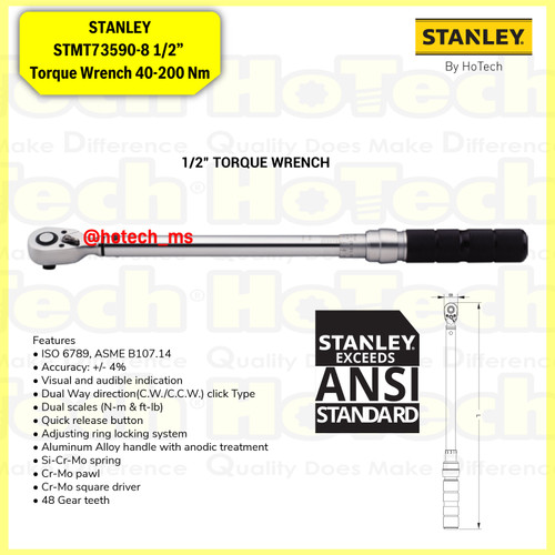 [EZM.5600654] STANLEY|STMT73590-8 1/2” Torque Wrench 40-200 Nm|Kunci