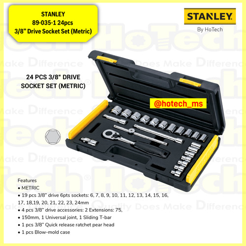 [EZM.5600676] STANLEY|89-035-1 24pcs 3/8” Drive Socket Set (Metric)|Kunci Shock