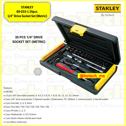 [EZM.5600677] STANLEY|89-033-1 35pcs 1/4” Drive Socket Set (Metric)|Kunci Shock