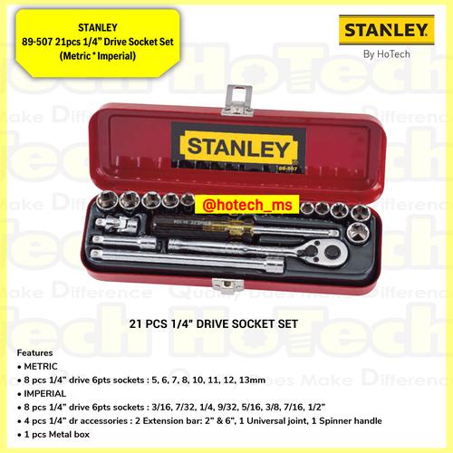 [EZM.5600678] STANLEY|89-507 21pcs 1/4” Drive Socket Set (Metric * Imperial)|Kunci