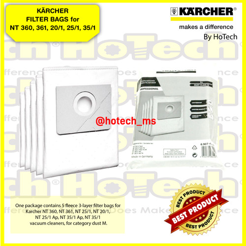 [EZM.5600692] Karcher Fleece filter bags, 5 x , NT 20/1, NT 35/1, NT 38/1