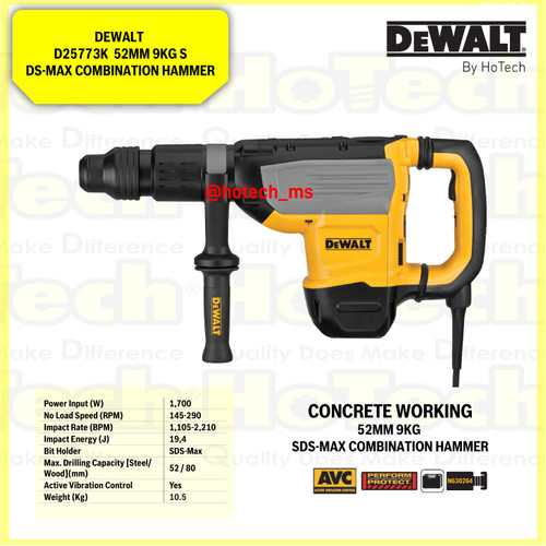 [EZM.5600704] DEWALT | D25773K | 52MM 9KG SDS-MAX COMBINATION HAMMER | MESIN BOBOK