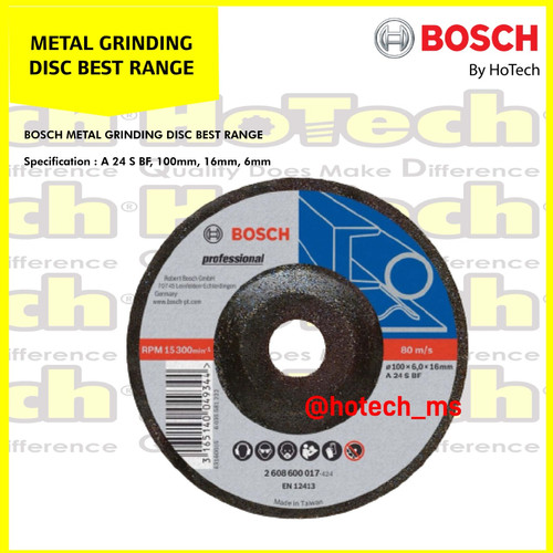 [EZM.5600719] BOSCH Metal Grinding Disc Best Range A 24 S BF size 100 x 6.0 x 16 mm