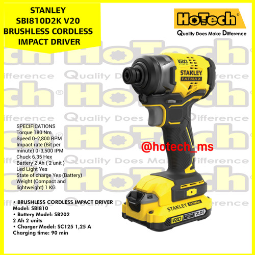 [EZM.5600743] STANLEY |SBI810D2K | V20 BRUSHLESS CORDLESS IMPACT DRIVER