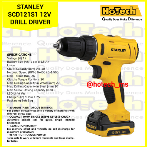 [EZM.5600745] STANLEY |Drill Driver 10.8V Li-Ion| DRILL DRIVER SCD121S1