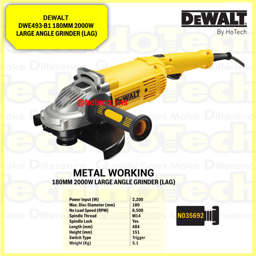 [EZM.5600751] DEWALT 180MM 2000W Large Angle Grinder | DWE493-B1