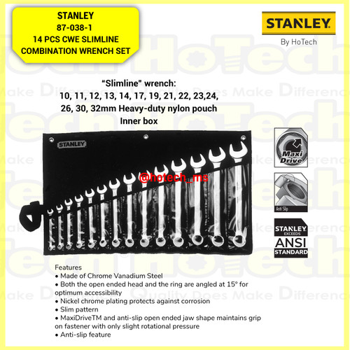 [EZM.5600766] STANLEY 87-038-1 | 14 Pcs CWE Slimline Combination Wrench Set | Tools