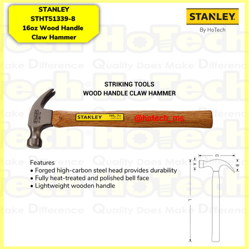 [EZM.5600767] STANLEY Palu|STHT51339-8 16oz Wood Handle Claw Hammer|palu