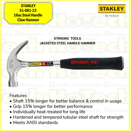 [EZM.5600769] STANLEY 51-081-23 16oz Steel Handle Claw Hammer|Palu