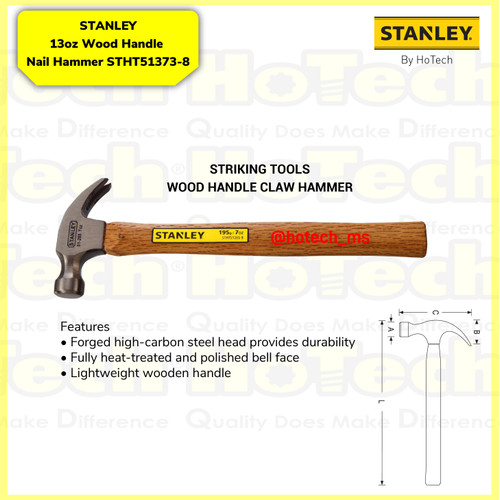 [EZM.5600771] STANLEY Striking Tools STHT51373-8 Wood Handle Claw Hammer|Palu