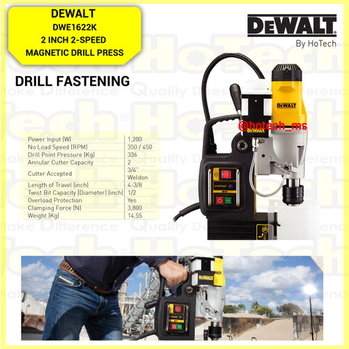 [EZM.5600774] DEWALT DWE1622K-B1 2 Speed Magnetic Drill Press 50mm