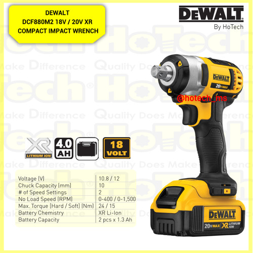 [EZM.5600778] DEWALT DCF880M2-KR 18V XR Li-Ion Impact Wrench 4.0Ah