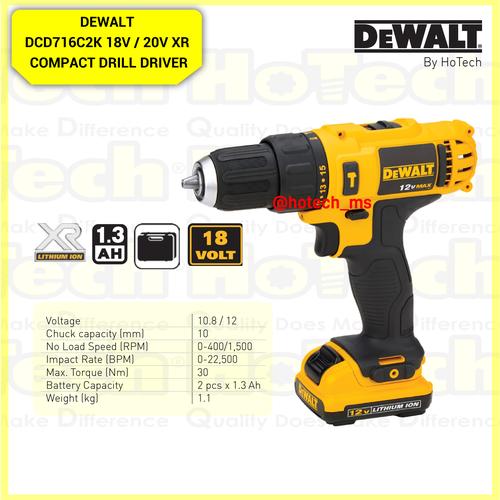 [EZM.5600779] DEWALT DCD716C2K-B1 10.8V XR Li-Ion Compact Hammer Drill 1.3Ah