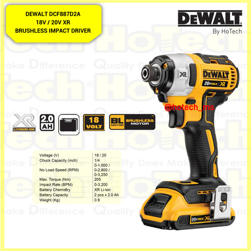 [EZM.5600782] DEWALT DCF887D2A-KR 18V XR Li-Ion Brushless 3-speed Impact Driver|Bor
