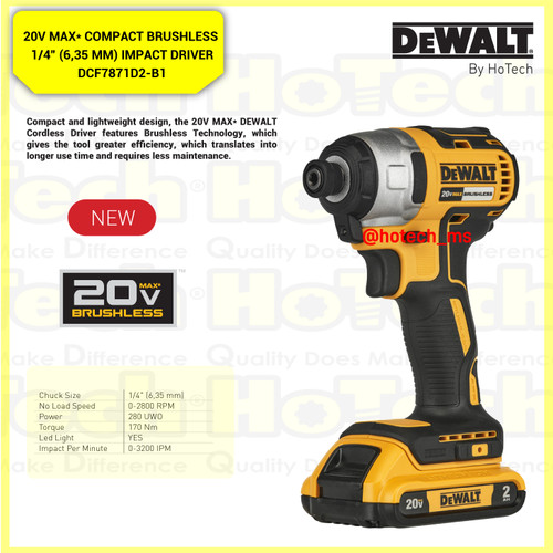 [EZM.5600784] DEWALT DCF7871D2-B1 20V MAX BL Impact Driver Kit 2A Charger