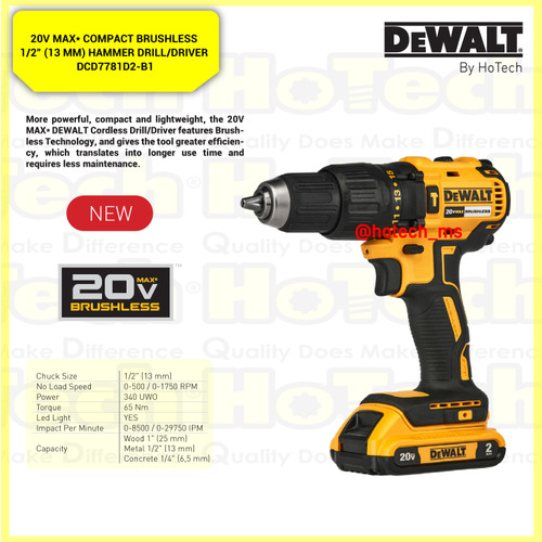 [EZM.5600785] DEWALT DCD7781D2-B1 20V MAX BL Hammer Drill Driver Kit