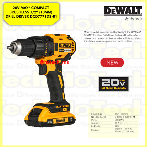 [EZM.5600786] DEWALT DCD7771D2-B1 20V MAX Brushless Drill/Driver Kit
