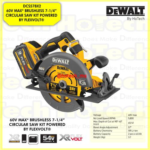 [EZM.5600790] DEWALT DCS578X2 60V Max Flexvolt BL 184mm (7"1/4) Circular saw