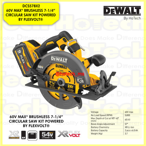 [EZM.5600790] DEWALT DCS578X2 60V Max Flexvolt BL 184mm (7"1/4) Circular saw